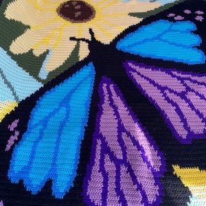 Handmade Crocheted Butterfly Blanket Throw 67”x60”